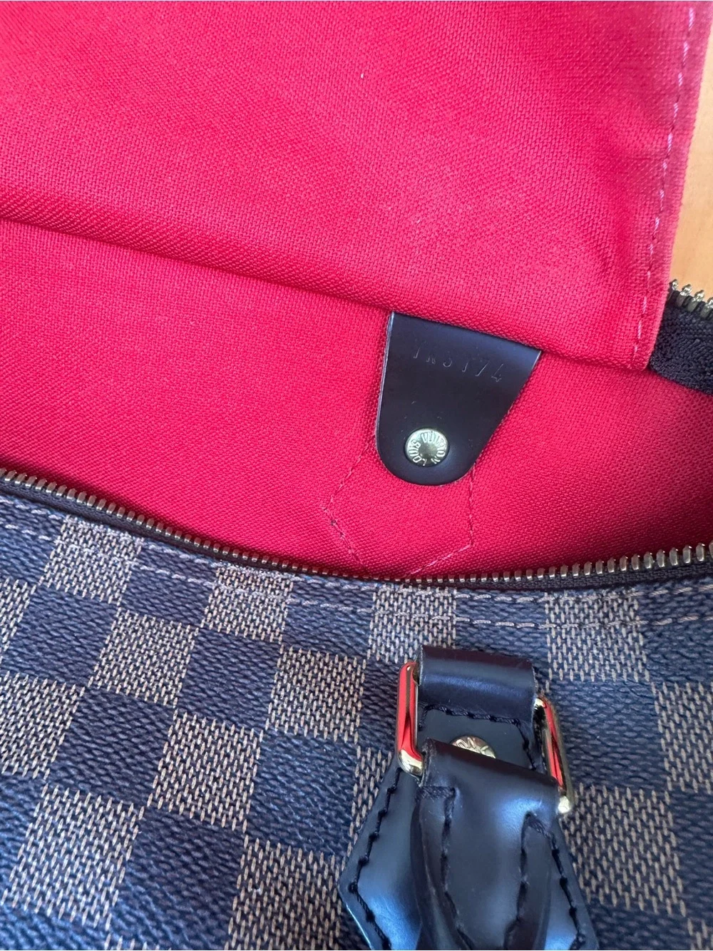 Louis Vuitton Damier Ebene Satchel in Brown with Gold Hardware